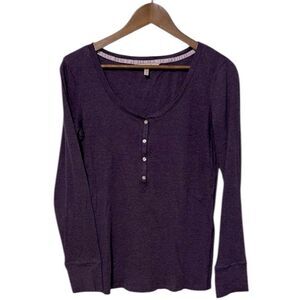 Victoria's Secret Ribbed Knit Henley Long Sleeve Purple Lounge Top Large
